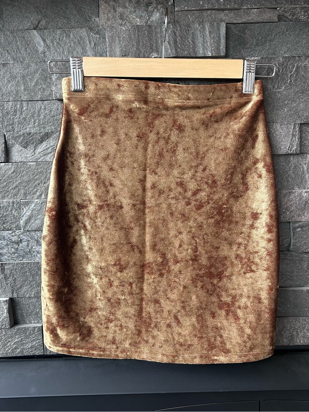 Blackmilk Metallic Bronze Crushed Velvet Bodycon Mini Skirt